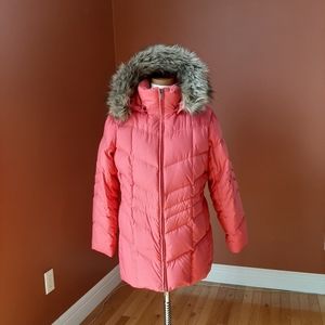 Lands' End Down Parka Coat XL Petite Coral Pink